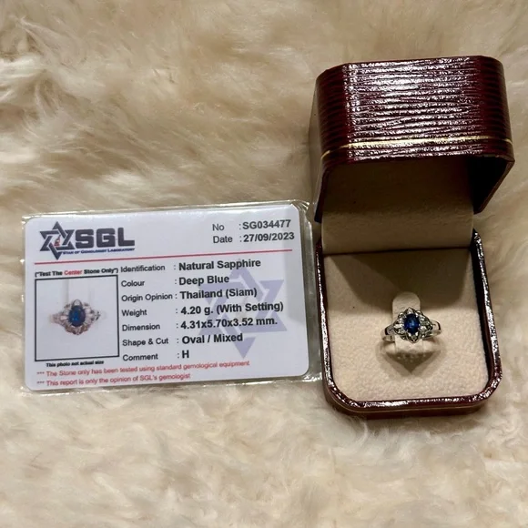 Platinum Natural Blue Sapphire & Diamond Jewelry Women Engagement Ring Size 4.9
